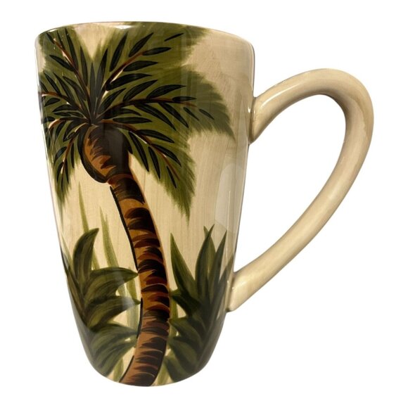 Tabletops Lifestyles Kona Handcrafted Palm Tree Ceramic Mug 16 oz Tropical - Picture 1 of 5